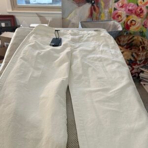 PAIGE Cream Wide-Leg High-Rise Pants